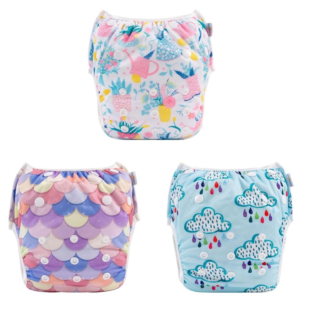 3 Pack Baby & Toddler Unisex Swim Diapers, Reusable Adjustable Washable (6M-3T)